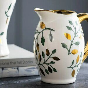 8x5.5x8.5" Luxe Leaf-Decorated Ceramic Pitcher NEW